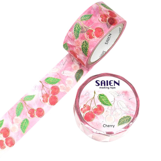 SAIEN - Washi Tape - Silver & Gold Foil - Cherry