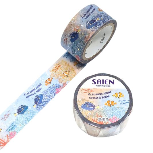 SAIEN - Washi Tape - Silver & Gold Foil - Tropical Fish