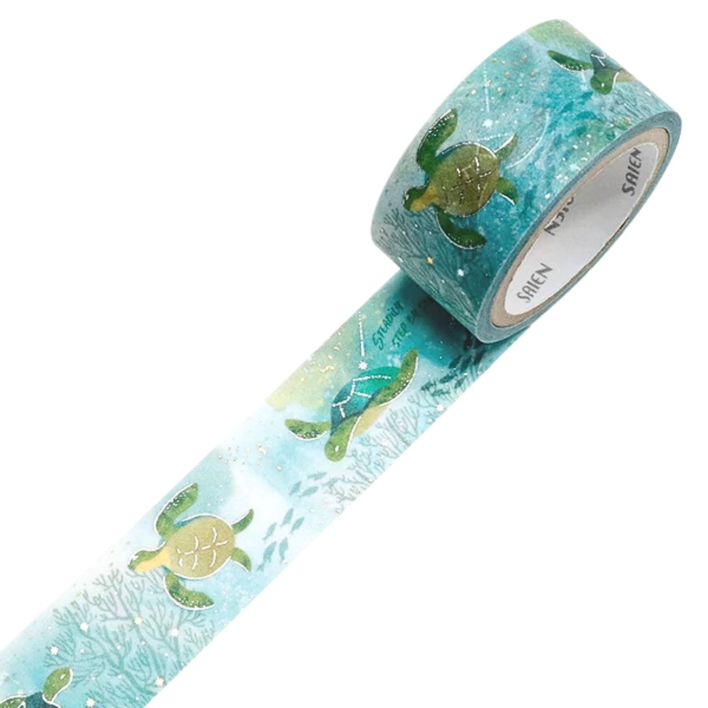 SAIEN - Washi Tape - Silver & Gold Foil - Sea Turtle