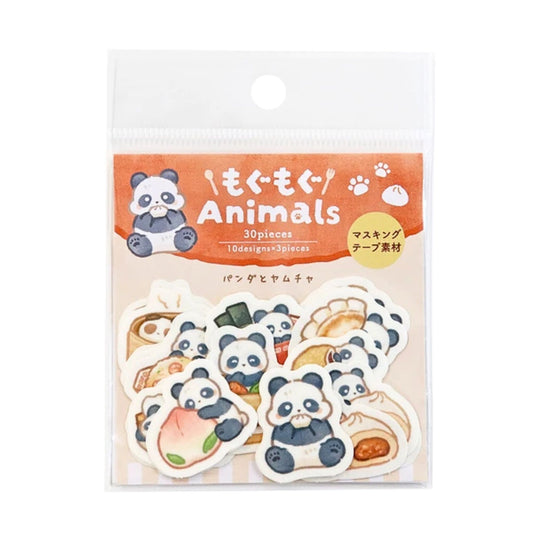 SAIEN - Flake Stickers - Mogumogu Animals - Panda & Yum Cha