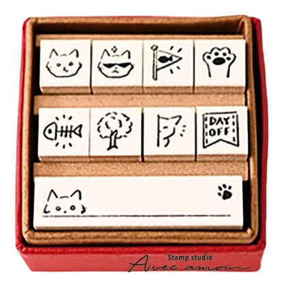 Sanby - Rubber Stamps - 9-Piece - Mini Stamp Set - Cat's Day