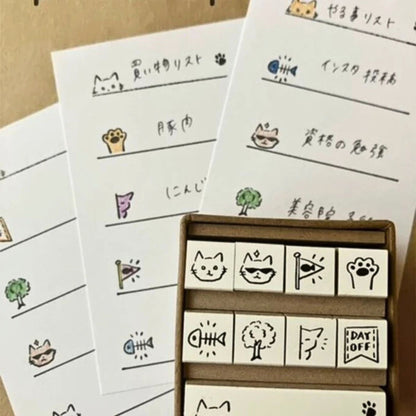 Sanby - Rubber Stamps - 9-Piece - Mini Stamp Set - Cat's Day