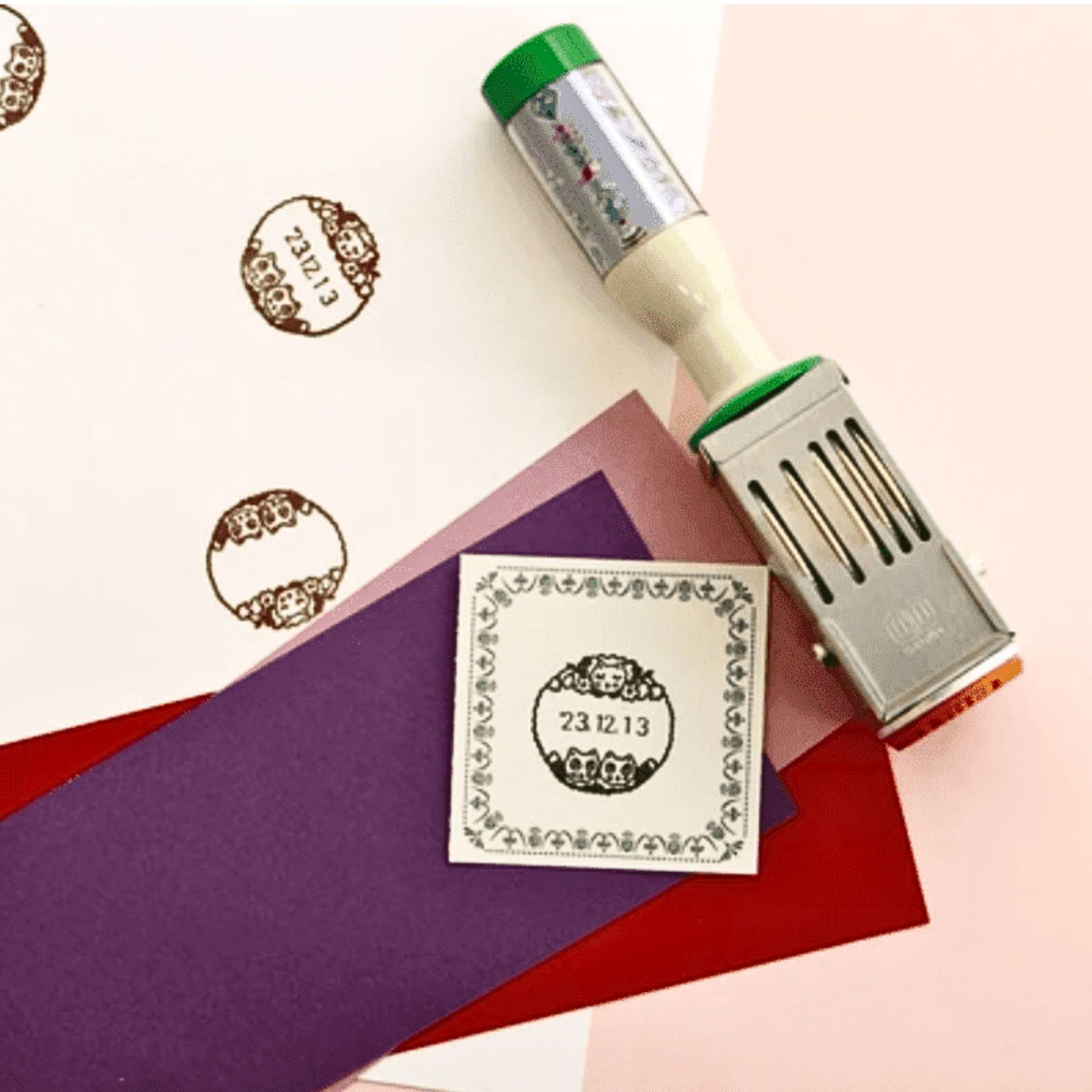 Sanby - Yumi Kitagishi - Rotating Date Stamp - Twin Cats